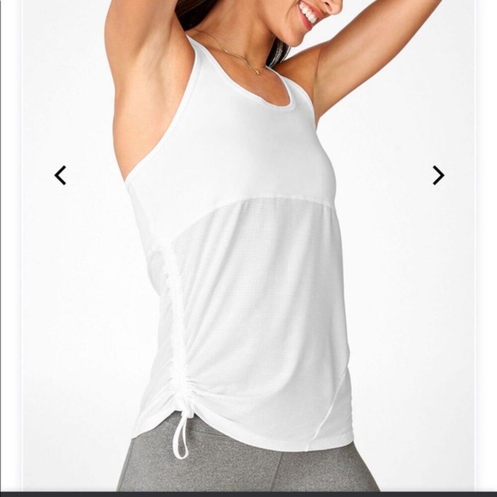 Fabletics Cashel Curved Cinch Racerback Mesh Tank Top White XXL